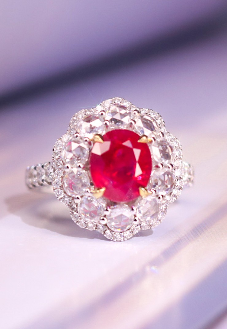 缅甸抹谷天然无烧鸽血红宝石戒指H460