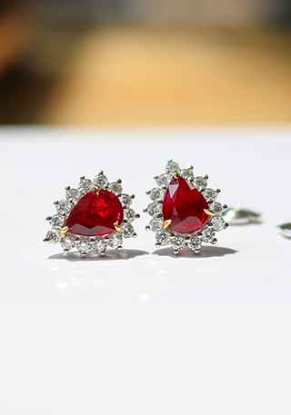 天然无烧鸽血红耳钉H494/495