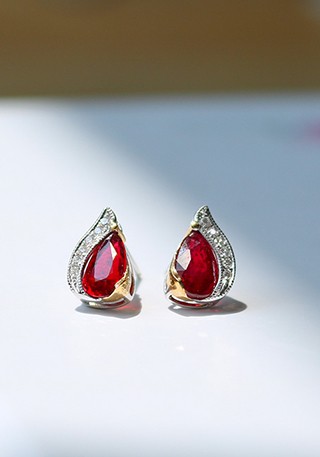 天然无烧鸽血红宝石耳钉H496/497