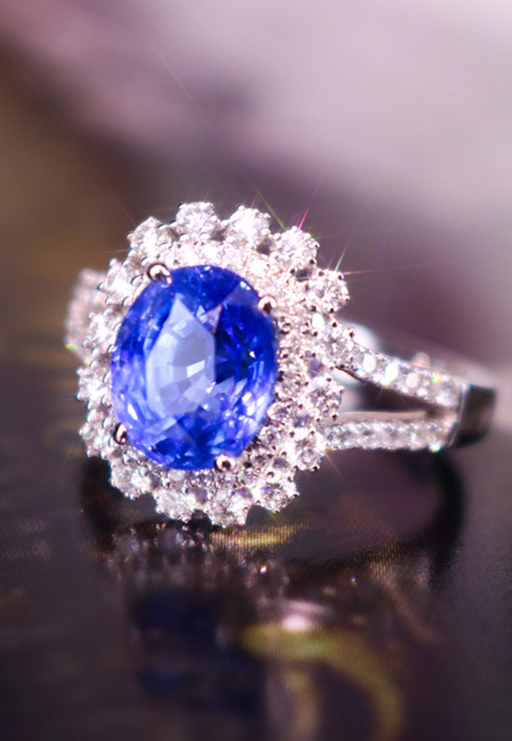 天然无烧矢车菊蓝宝石戒指L488