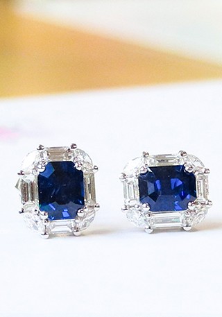 天然无烧皇家蓝蓝宝石耳钉L1110